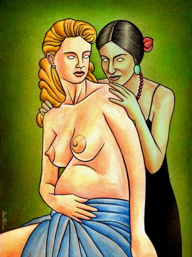 Cartoon: Forbidden Love (medium) by BenHeine tagged aura,bisexual,duality,femmes,hatred,homosexual,love,malicious,melissa,farrell,minificus,poem,pregnant,smile,torn,crave,women,benheine,heine,tender,caress,