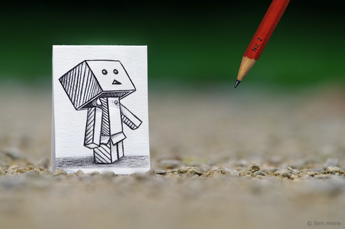 Cartoon: Pencil Vs Camera - 38 (medium) by BenHeine tagged art,be,my,friend,ben,heine,cute,danbo,danboard,japanese,manga,kaiyodo,miura,hayasaka,pencil,vs,camera,revoltech,robot,samsung,something,in,common,the,artistery,yotsuba,nature,autumn,fall,selective,color,red,opposition,friendship,curiosity,question,pavemen