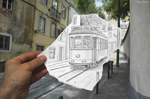 Cartoon: Pencil Vs Camera - 4 (medium) by BenHeine tagged pencil,vs,camera,paper,hand,rue,vanishing,point,digital,traditional,benheine,peter,quinn,photography,drawing,ben,heine,balcony,lisbon,tram,28,carreira,street,city