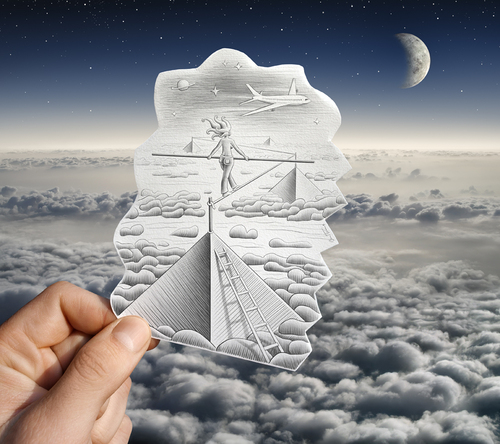 Cartoon: Pencil Vs Camera - 52 (medium) by BenHeine tagged samsung,imaging,imagery,dream,cloud,moon,lune,nuage,sky,air,plane,freedom,reve,pyramid,walk,adventure,trip,travel,discovery,girl,jeans,space,cosmos,liberte,droom,echelle,scale,distance,path,funambule,tightrope,walker,spirit,esprit,vision,perspective,woman,happiness,bonheur,hopes,espoir,drawing,photography,pencil,vs,camera,pencilvscamera,art,ben,heine,benheine,illusion,imagination,reality,hand,main,surrealism