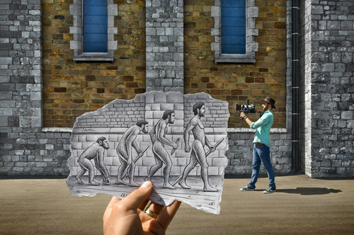 Cartoon: Pencil Vs Camera - 55 (medium) by BenHeine tagged pencil,vs,camera,art,ben,heine,drawing,photography,imagination,reality,surrealism,pencilvscamera,benheine,augmented,sketch,davidegentile,prehistory,evolution,church,wall