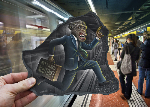 Cartoon: Pencil Vs Camera - 64 (medium) by BenHeine tagged mixed,paper,black,smart,elegant,spain,barcelona,subway,metro,jump,banana,system,madness,routine,kingkong,bond,james,monkey,betaversion,beta,illusion,series,creative,augmentedreality,benheine,pencilvscamera,sketch,augmented,surrealism,reality,imagination,photography,drawing,heine,ben,art,camera,vs,pencil