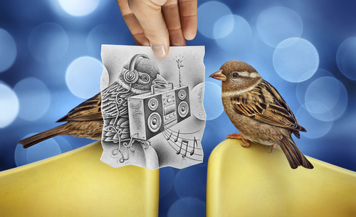 Cartoon: Pencil Vs Camera - 66 (medium) by BenHeine tagged surrealism,reality,imagination,photography,drawing,heine,ben,art,camera,vs,pencil,bokeh,chain,hifi,music,electronic,power,bird,illusion,series,creative,augmentedreality,benheine,pencilvscamera,sketch,augmented