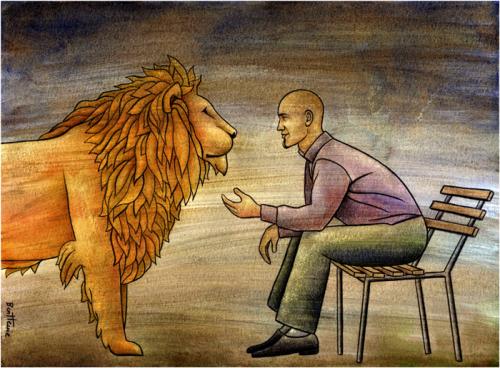 Cartoon: The Blessing of Communication (medium) by BenHeine tagged blessing,communication,smart,wow,lion,tame,dompter,apprivoiser,nature,communion,marcin,bondarowicz,friendship,animal,man,gaze,wondrous,wild,zoo,fierce,gratitude,submissive,ben,heine,keeper,john,newton,fur,sit,calm,peace,amis,fourure,elegance