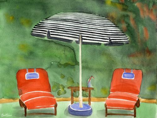 Cartoon: Watercolour Landscape Study 1 (medium) by BenHeine tagged watercolour,landscape,study,ben,heine,painting,colors,aquarelle,peinture,braives,transat,belgium,relax,parasol,green,matelas,mattress,verre,holidays,vacances,nature,pinetree,sapin,countryside,vert,arbre,speed,sfumato,effect,yellow