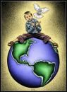 Cartoon: Child Of The Universe (small) by BenHeine tagged child,dove,earth,birth,peace,soul,alexander,aleksandr,bondarowicz,childoftheuniverse,eplosion,world,continents,lava,blue,terre,paix,enfant,kinder,nature,sea,mer,green,hold,colombe,astonish,surprise,youth,hope,future,fly,sandale,dzieczi,poem,