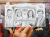 Cartoon: Pencil Vs Camera - BBC Breakfast (small) by BenHeine tagged bbc breakfast pencil vs camera drawing photography art benheine bill turnbull sian williams susanna reid charlie stayt television studio hand portraits face smile quatro presenters uk broadcast news culture morning show