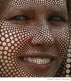 Cartoon: She is My Mona Lisa - Detail (small) by BenHeine tagged my mona lisa digital circlism cerclisme ben heine portrait pop art marcia close up love blond beauty smile sourire hair face pointillism texture teethe eyes creation process detail