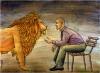 Cartoon: The Blessing of Communication (small) by BenHeine tagged blessing communication smart wow lion tame dompter apprivoiser nature communion marcin bondarowicz friendship animal man gaze wondrous wild zoo fierce gratitude submissive ben heine keeper john newton fur sit calm peace amis fourure elegance