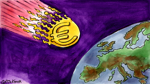 Cartoon: Falling EURO (medium) by Christo Komarnitski tagged europe,world,cartoon,political,euro,pact,eu,economy,money,market