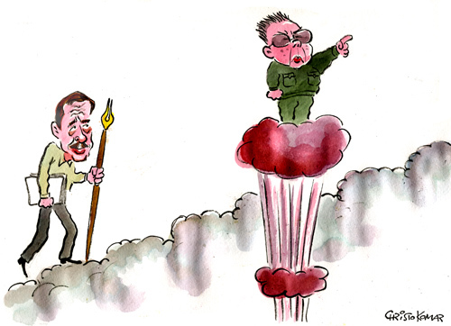 Cartoon: Havel goes to Heaven (medium) by Christo Komarnitski tagged vaclav,havel,kim,jong,il