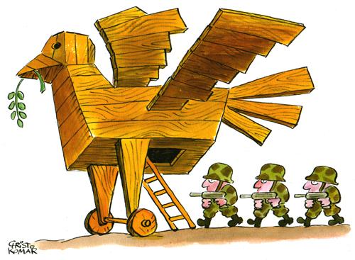 Cartoon: Trojan Dove (medium) by Christo Komarnitski tagged war,peace