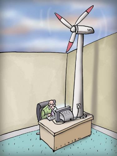 Cartoon: Wind power (medium) by Farhad Foroutanian tagged energy,,energie,windrad,wind,rad,drehen,wirtschaft,maschine,kraft,stromerzeugung,erzeugung,windenergie,rotor,repeller,umwandeln,technologie,technik,rechner,pc,computer,antrieb,prozessor,entwicklung,fortschritt,idee,innovation,hardware,strom,arbeit,plan,methode,gewinnung,energiegewinnung