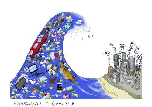 Cartoon: consumption wave comeback (medium) by Anitschka tagged consumption,wave,konsum,welle,industrie,umwelt