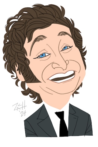 Cartoon: Argentine President Javier Milei (medium) by Zach tagged javiermilei,caricature,argentina