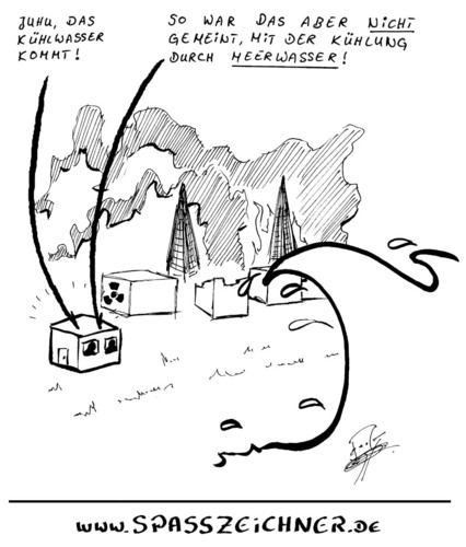 Cartoon: Atomkraftwerk in Fukushima (medium) by Clemens tagged katastrophe,tsunamie,meerwasser,kühlung,erdbeben,japan,atomkraftwerk,karikatur