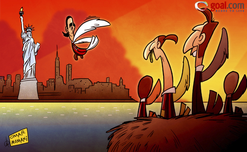 Cartoon: Alessandro flying the Nesta (medium) by omomani tagged ac,milan,alessandro,nesta,ibrahimovic,massimiliano,allegri,mls,serie,usa