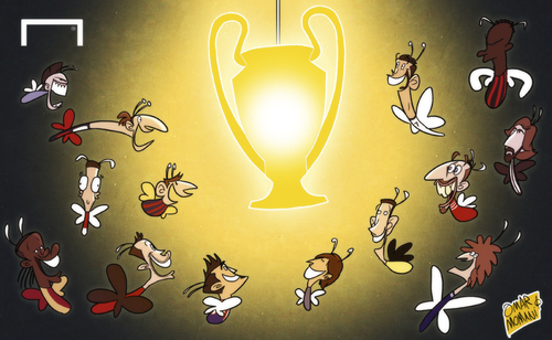 Cartoon: attentions to Champions League (medium) by omomani tagged balotelli,champions,league,cristiano,ronaldo,david,luiz,silva,drogba,hamsik,ibrahimovic,messi,ozil,pirlo,ribery,robert,lewandowski,van,persie,villa