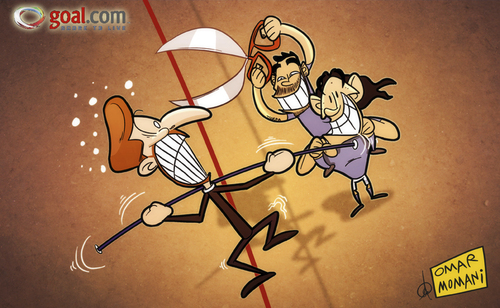 Cartoon: AVBs facing the chop (medium) by omomani tagged argentina,cavani,champions,league,chelsea,england,ezequiel,lavezzi,italy,napoli,portugal,premier,serie,shears,uruguay,villas,boas