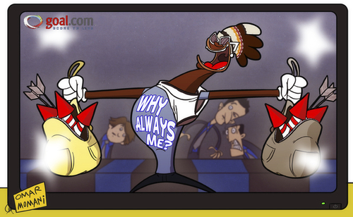 Cartoon: Balotelevision (medium) by omomani tagged serie,city,manchester,italy,milan,inter,balotelli,stramaccioni,andrea