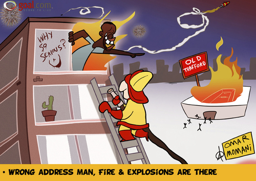 Cartoon: Balotelli and Explosions (medium) by omomani tagged balotelli,manchester,city,united,fireman,italy,england,premier,league,old,trafford,derby