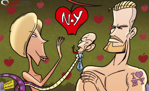 Cartoon: Beckham denied New York investme (medium) by omomani tagged david,beckham,victoria,adam,eve,serpant,don,garber