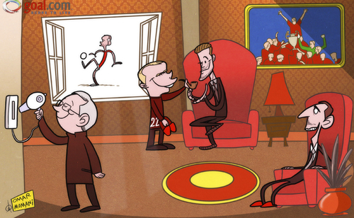 Cartoon: Beckham joins Man Utd retirement (medium) by omomani tagged david,beckham,ferguson,gary,neville,manchester,united,ryan,giggs,scholes