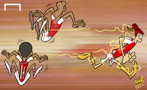 Cartoon: Bellerin new king of speed (medium) by omomani tagged arsenal,hector,bellerin,henry,theo,walcott