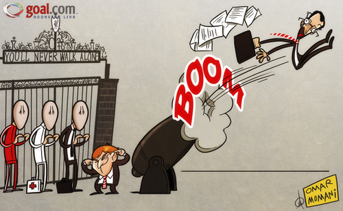 Cartoon: Bombs away! (medium) by omomani tagged dalglish,damien,comolli,liverpool,premier,league