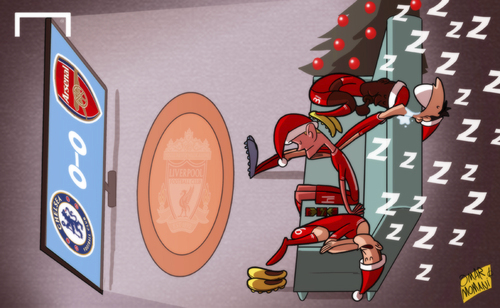 Cartoon: Bore draw leaves Liverpool top (medium) by omomani tagged arsenal,chelsea,jordan,henderson,liverpool,luis,alberto,premier,league,raheem,sterling,suarez