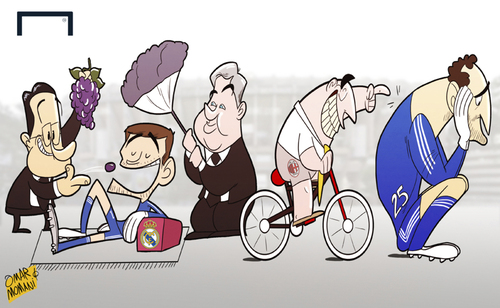 Cartoon: Casillas still the man at Madrid (medium) by omomani tagged ac,milan,ancelotti,casillas,diego,lopez,galliani,perez,real,madrid