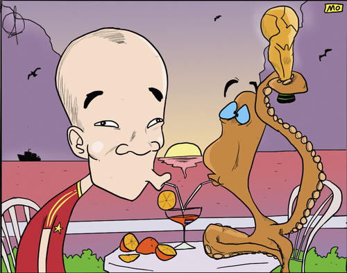 Cartoon: Celebration (medium) by omomani tagged iniesta,world,cup,spain,octupos,barcelona