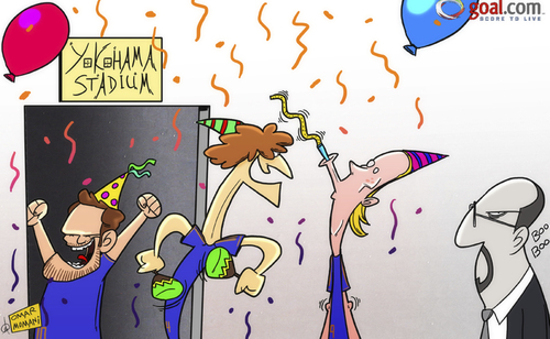 Cartoon: Chelsea football party (medium) by omomani tagged david,luiz,juan,mata,torres,rafael,benitez,chelsea,club,world,cup