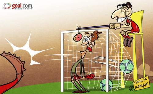 Cartoon: Dazzled David de Gea and Suarez (medium) by omomani tagged de,gea,england,fa,cup,holland,kuyt,liverpool,manchester,united,netherlands,premier,league,spain,suarez,uruguay