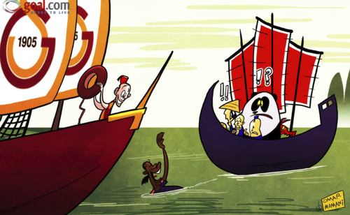 Cartoon: Drogba jumps ship (medium) by omomani tagged drogba,galatasaray,panda,shanghai,shenhua,ship,sneijder
