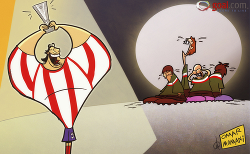 Cartoon: Falcao and Bilbao kids in tears (medium) by omomani tagged atletico,madrid,bilbao,europa,league,falcao