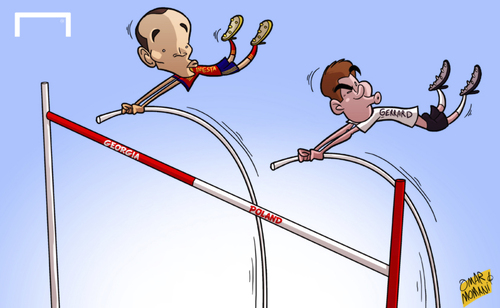 Cartoon: Final obstacle for World Cup (medium) by omomani tagged england,georgia,iniesta,poland,pole,vault,spain,steven,gerrard,world,cup,qualifications