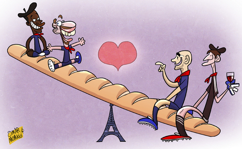 Cartoon: France 2014 Tribute (medium) by omomani tagged ribery,benzema,hugo,lloris,france,patrice,evra,world,cup,2014