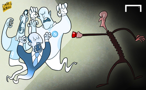 Cartoon: Ghost buster Wenger (medium) by omomani tagged wenger,reina,higuain,rafael,benitez,napoli,arsenal,champions,league