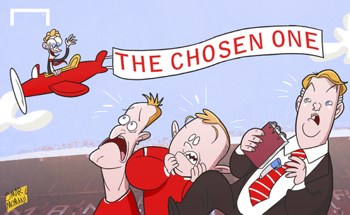 Cartoon: Ghost of Moyes haunts Van Gaal (medium) by omomani tagged manchester,united,moyes,phil,jones,premier,league,rooney,van,gaal