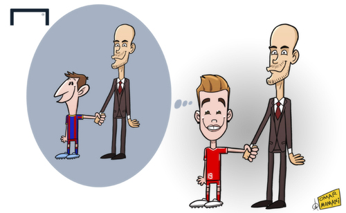 Cartoon: Götze considers Messi an idol (medium) by omomani tagged caricature,karrikatur,karikatur,zeichnung,comic,cartoon,schiri,football,soccer,fußball,fussball,endspiel,pokalfinale,finale,pokal,dfb,league,champions,cl,guardiola,pep,mia,mir,munich,fcb,münchen,bayern,bvb,dortmund,borussia,klopp,jürgen,götze,messi