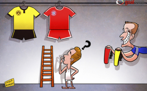 Cartoon: Gotze ready to do a Terry (medium) by omomani tagged bayern,munich,champions,league,chelsea,dortmund,gotze,john,terry