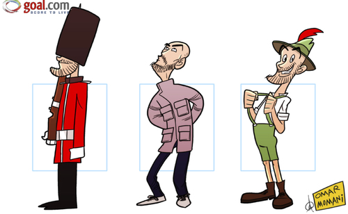 Cartoon: Guardiola Bavarian (medium) by omomani tagged guardiola,lederhosen,london,manchester,munich,oasis,queen,guard