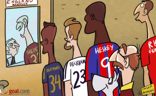 Cartoon: Hodgson calls up every man (medium) by omomani tagged david,beckham,emile,heskey,england,jonjo,shelvey,rio,ferdinand,roy,hodgson,ryan,bertrand