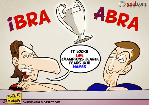 Cartoon: Ibra and Abra (medium) by omomani tagged cartoon,football,soccer,champions,league,premier,serie,russia,sweden,england,italy,chelsea,milan,ac,abramovich,ibrahimovic