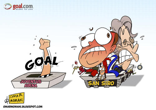 Cartoon: Juventus Arena (medium) by omomani tagged juventus,ac,milan,inter,san,siro,arena,berlusconi,moratti,galliani,serie,italy