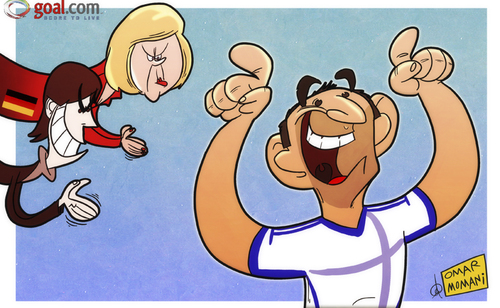 Cartoon: Karagounis keeps Greece (medium) by omomani tagged angela,merkel,euro,2012,germany,giorgos,karagounis,greece,joachim,low