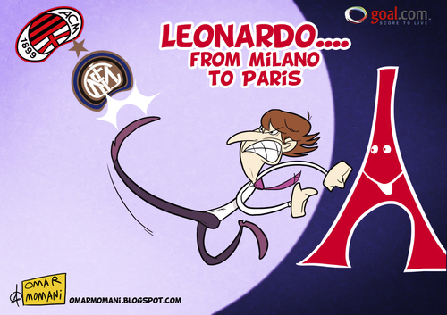 Cartoon: Leonardo from Milano to Paris (medium) by omomani tagged leonardo,ac,milan,inter,paris,saint,germain