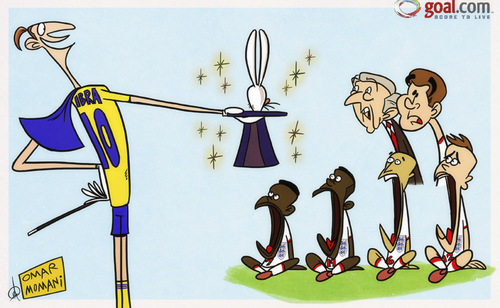 Cartoon: Magic Ibrahimovic bamboozles Eng (medium) by omomani tagged hodgson,roy,sterling,raheem,rabbit,magician,ibrahimovic,england,jenkinson,carl,steven,caulker,gerrard,sweden,wilfried,zaha