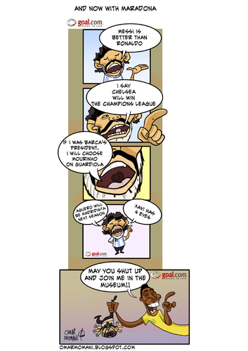 Cartoon: Maradona and Pele (medium) by omomani tagged brazil,argentina,pele,maradona